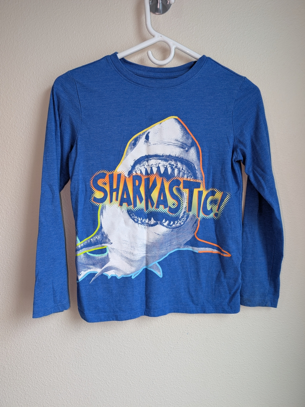 Sharkastic Blue Long-Sleeve Kids Tee Size M